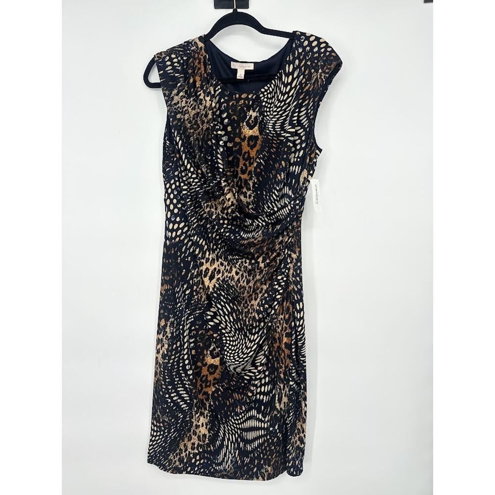 Dressbarn Slinky Animal Print Sheath Knee Dress Size 12 Office Career Modern